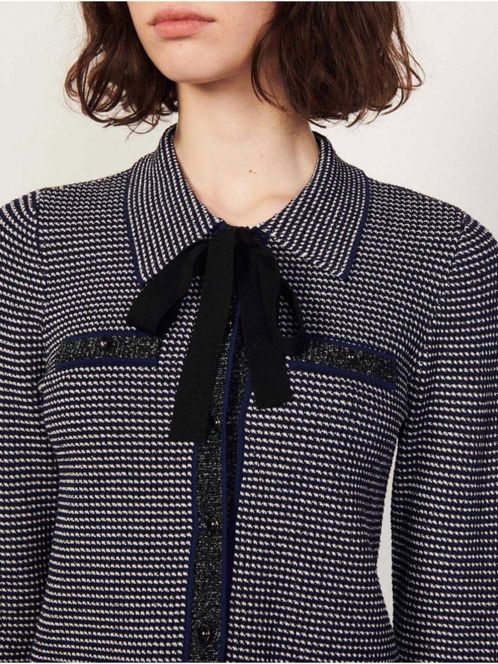 Sandro Navy & White Knit Blazer with Black Trim size 3